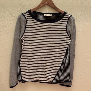 Tory Burch Black White Stripe Long Sleeve Top M Elbow Patches